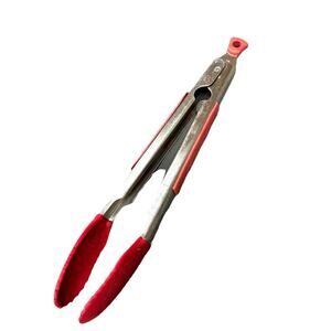 Farberware Stainless Steel 11" Red Silicone Tip Tongs